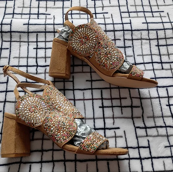 VENUS Embellished Tan Women's Sandals Size 9 - Picture 2 of 6